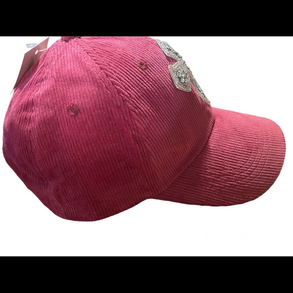 New burgundy corduroy fashion baseball cap with Bling cross - Picture 2 of 3